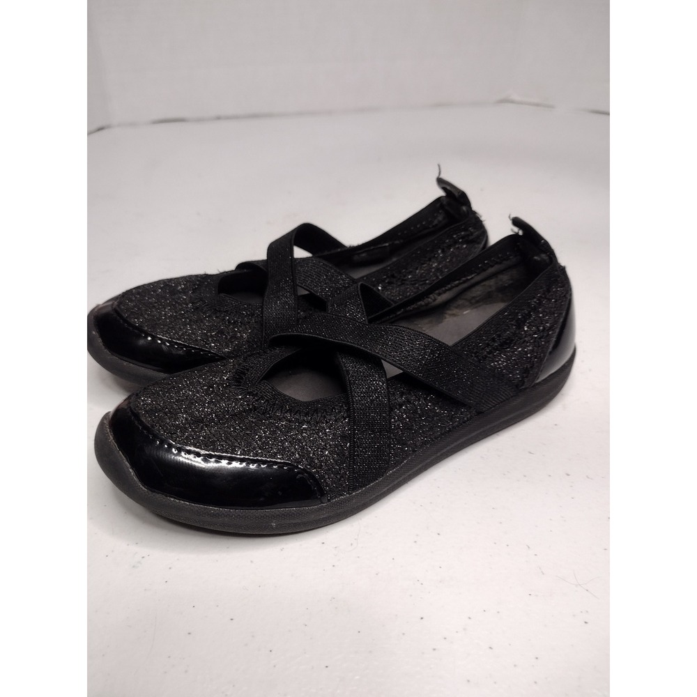 SO by SO CUTE Girls Black Glitter Ballet Flats Cross Strap‎ Shoes Size 13